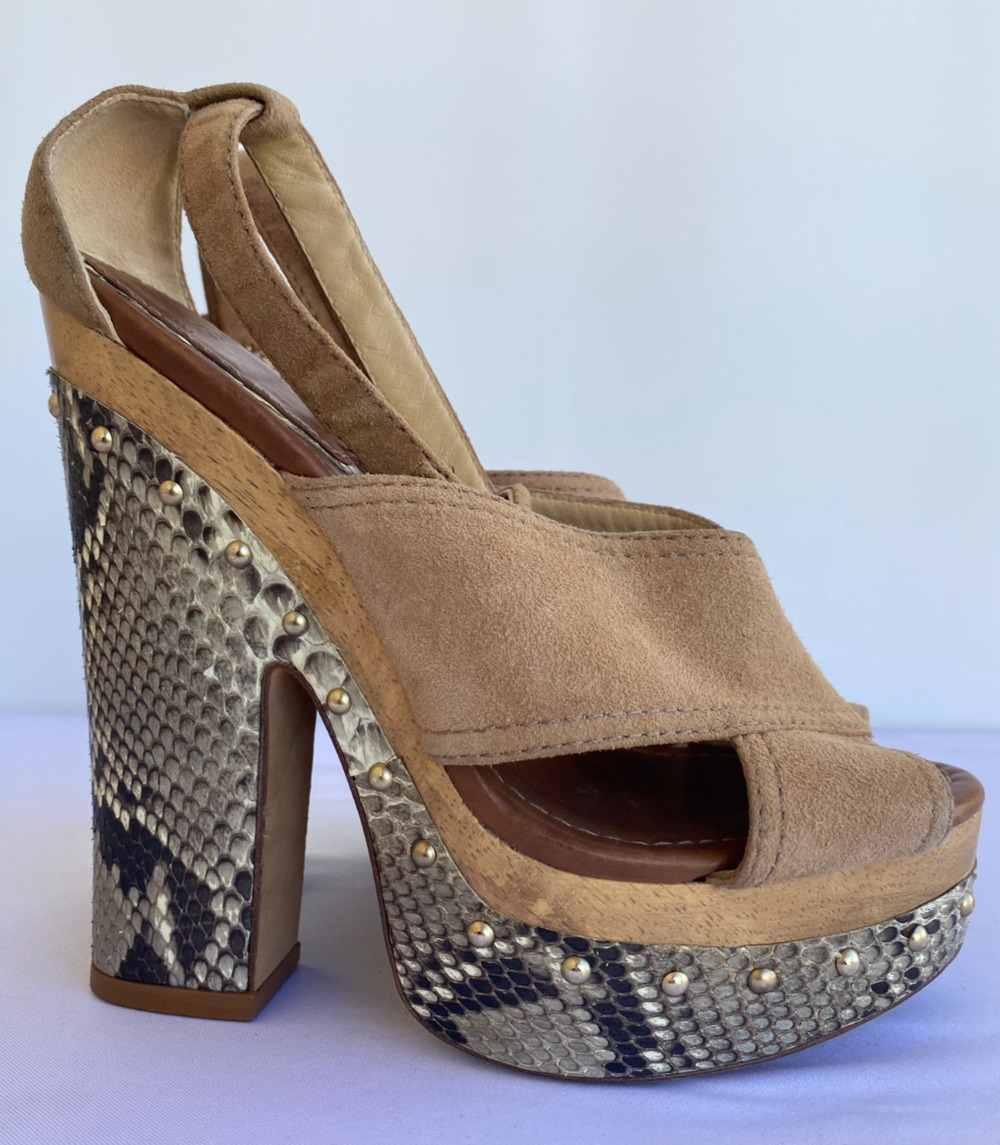 Alexandre Birman Suede & Snake Platform Sandals sz 36.5, US 6.5